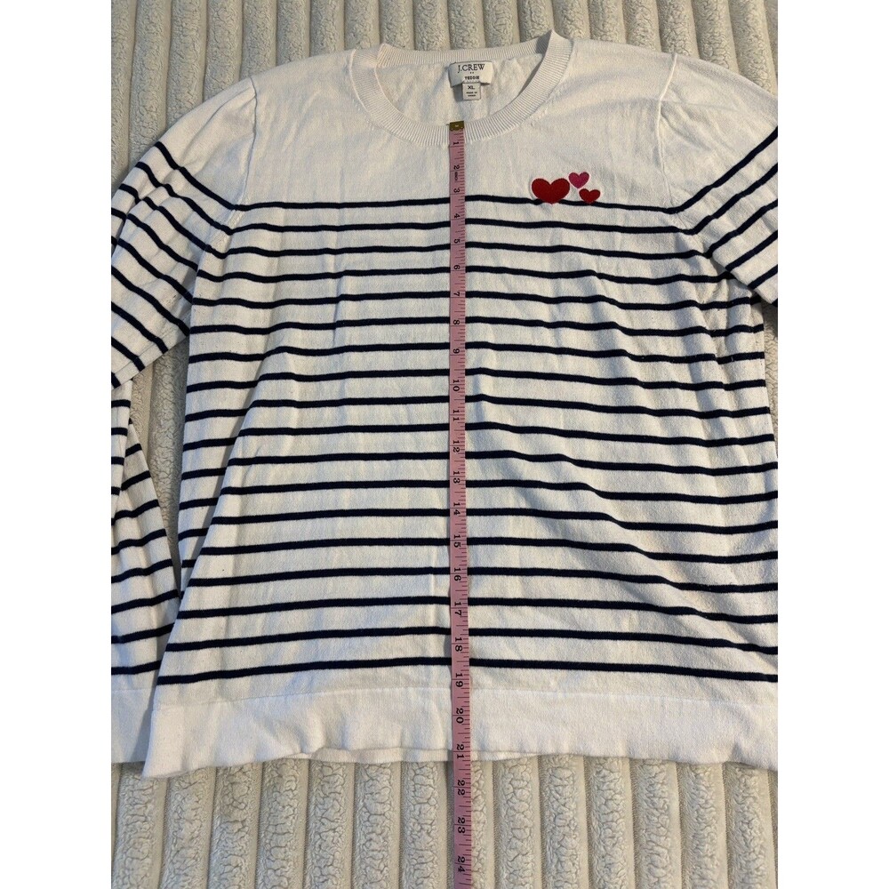 J CREW Teddie Sweater Women XL black white stripes red hearts quiet luxury - Picture 10 of 11
